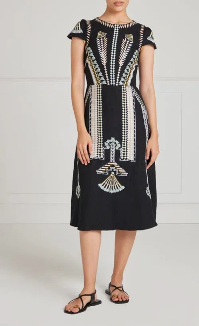 Temperley London Avalon Embroidered Linen Dress In Black