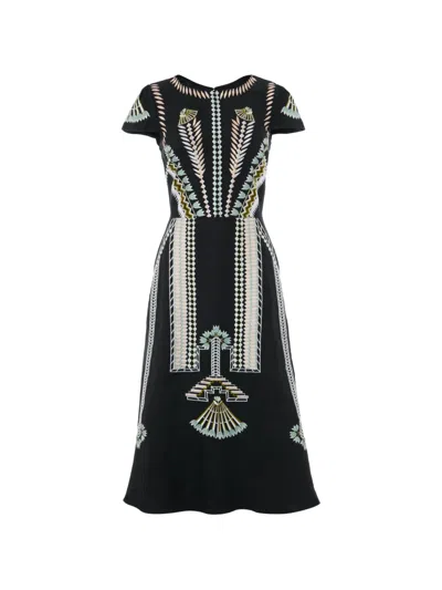 Temperley London Avalon Embroidered Linen Dress In Black