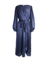 Shop Temperley London Belted Maxi Wrap Dress In Navy Blue Viscose And Silk