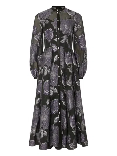 Temperley London Bridget Cocktail Floral-print Button-front Midi Dress In Black