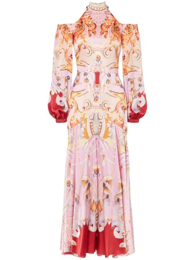Temperley London Carline-print Cold Shoulder Dress In Pink