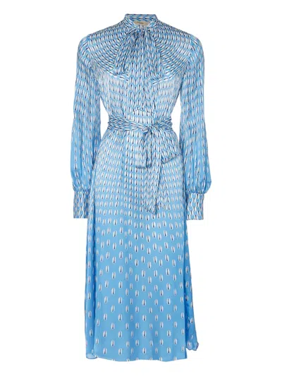 Temperley London Cowrie Print Tie-neck Midi Dress In Blue