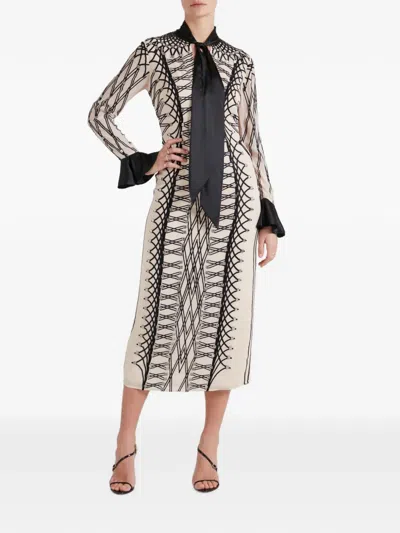 Temperley London Cressida Pussy-bow Midi Dress In Gray