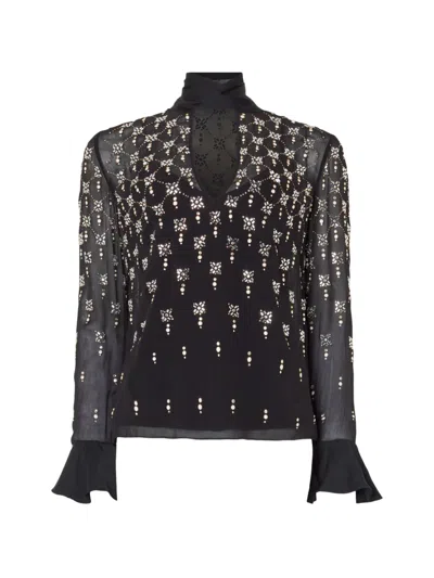Temperley London Crystal-embellished Pussy-bow Blouse In Black