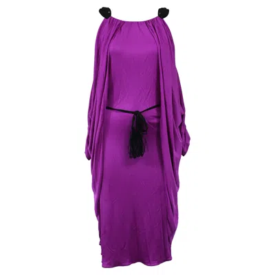 Temperley London Draped Tassel Belt Midi Off-shoulder Dress In Violet Viscose In Purple