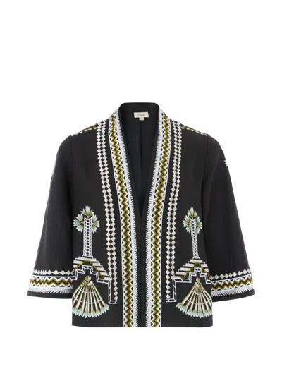 Temperley London Embroidered Linen Jacket In Black