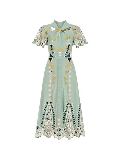 Temperley London Embroidered Scalloped-edge Midi Dress In Green