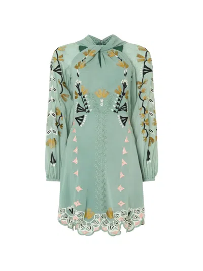 Temperley London Embroidered Scalloped-edge Mini Dress In Green