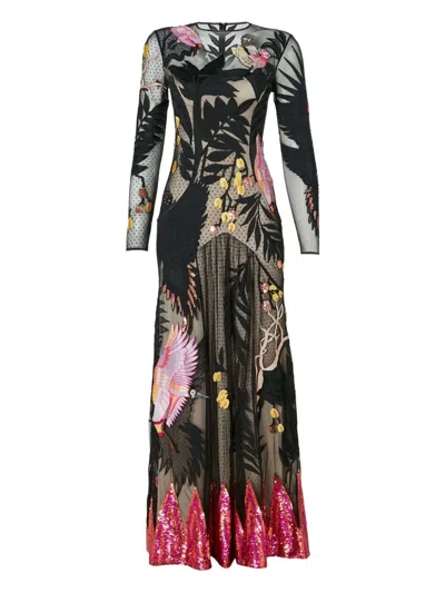 Temperley London Embroidered Sequin-hem Dress In Black