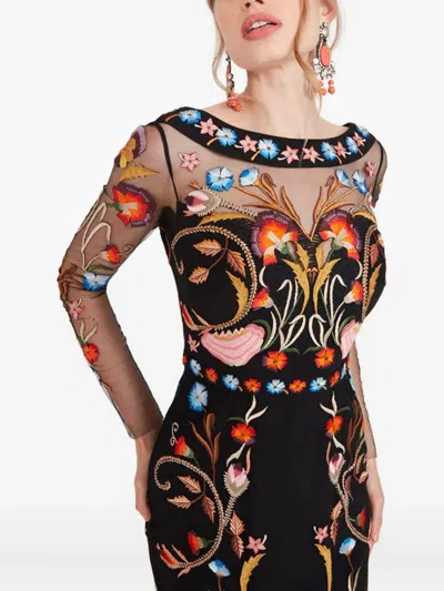Temperley London Floral-embroidered Dress In Black