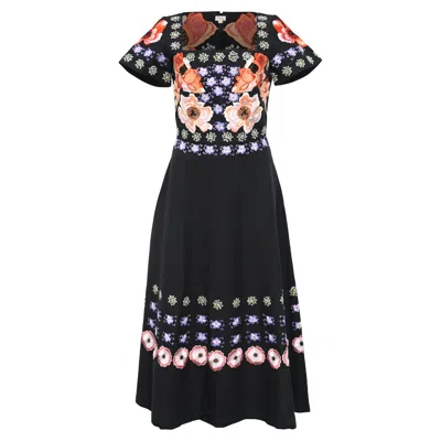 Temperley London Floral Embroidered Dress In Black Cotton