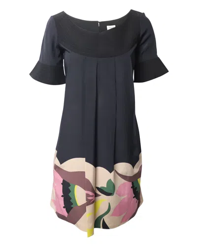 Temperley London Floral Pleated Mini Dress In Black Cotton