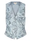 Temperley London Floral-print Button Waistcoat In Blue