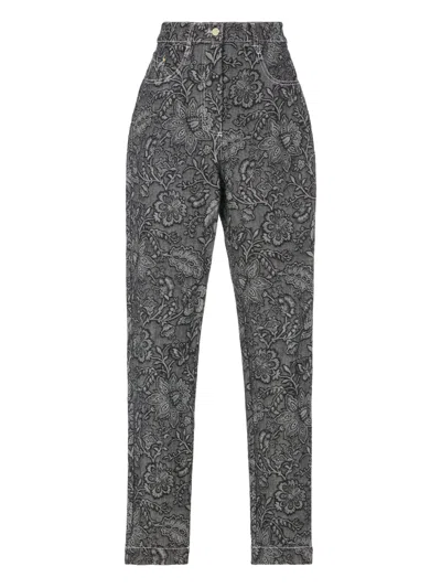 Temperley London Floral-print Denim Trousers In Black