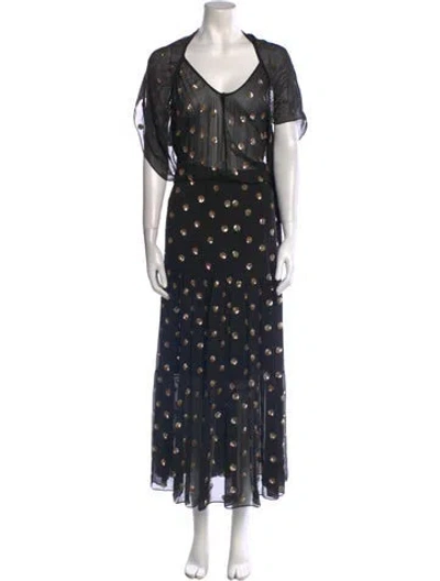 Pre-owned Temperley London Floral Print Long Dress In Black