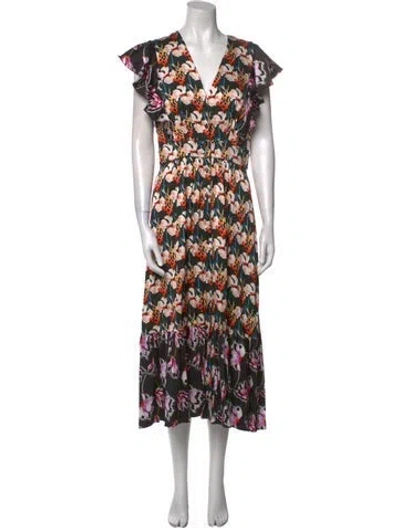 Pre-owned Temperley London Floral Print Long Dress In Black