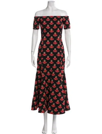 Pre-owned Temperley London Floral Print Long Dress In Black