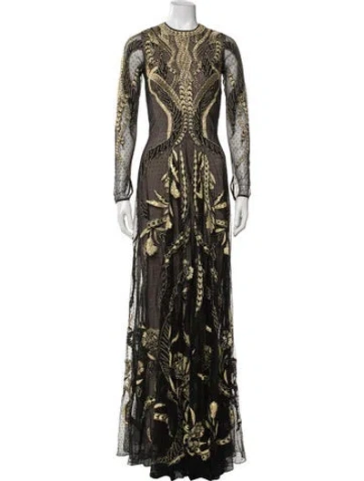 Pre-owned Temperley London Floral Print Long Dress In Black