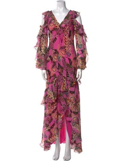 Pre-owned Temperley London Floral Print Long Dress In Pink