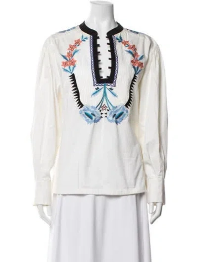 Pre-owned Temperley London Floral Print Long Sleeve Blouse In White