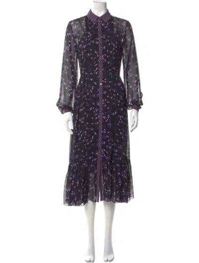 Pre-owned Temperley London Floral Print Midi Length Dress In Purple