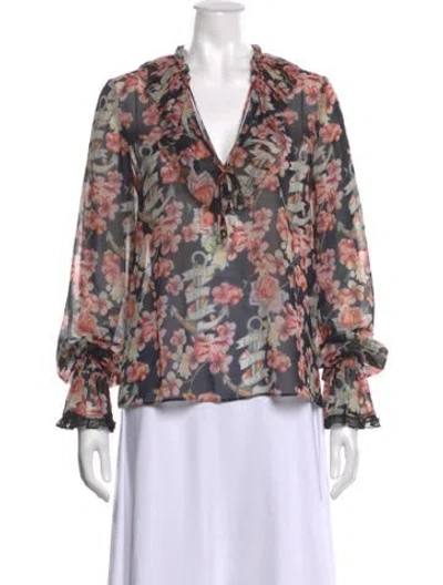 Pre-owned Temperley London Floral Print V-neck Blouse In Multi