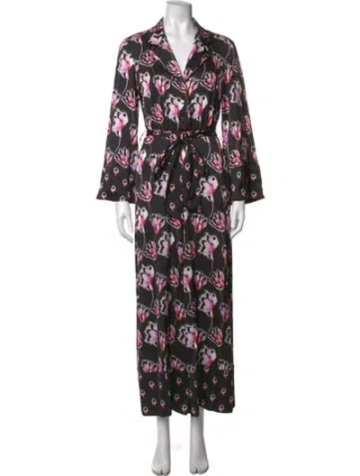 Pre-owned Temperley London Floral Print V-neck Jumpsuit In Black/pink