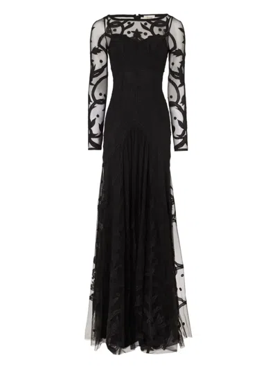 Temperley London Francine Tattoo Floral-embroidered Tulle Dress In Black