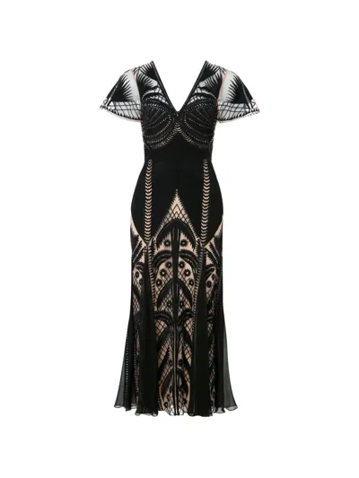 Temperley London Giselleprinted V-neck Midi Dress In Black