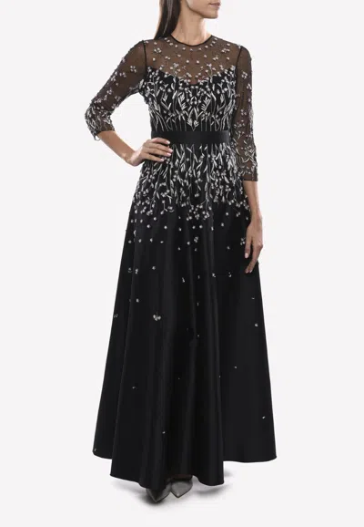 Temperley London Glen Floral Embroidered Floor-length A-line Gown In Black