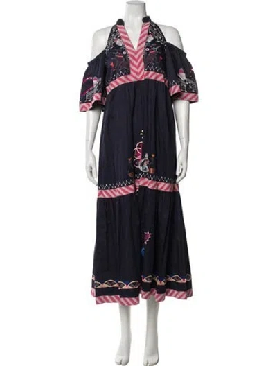 Pre-owned Temperley London Graphic Print Long Dress In Blue