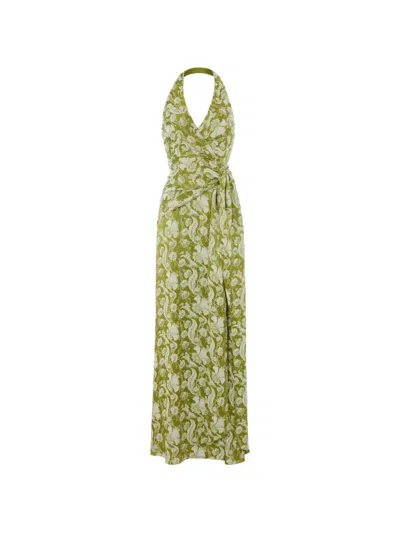 Temperley London Halter Floral Dress In Green
