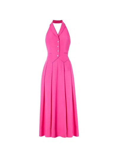 Temperley London Halter Pleated Dress In Pink