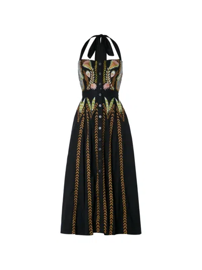 Temperley London Juniper Embroidered Halterneck Midi Dress In Black