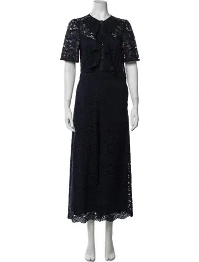 Pre-owned Temperley London Lace Pattern Tie Neck Jumpsuit In Blue
