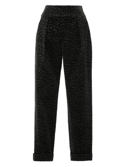 Temperley London Leopard-print Velvet Trousers In Black