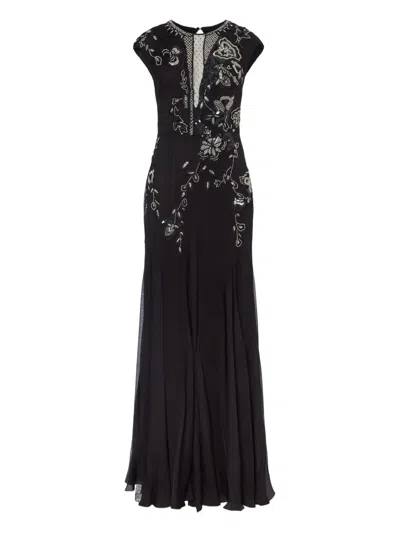 Temperley London Lilly Bead-embellished Floral Gown In Black
