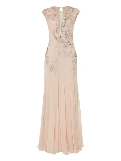 Temperley London Lilly Floral-embellishments Silk Gown In Neutral