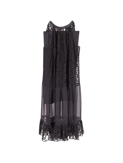 Pre-owned Temperley London Lily Lace-detail Organza Dress In Black