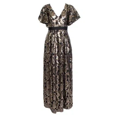 Pre-owned Temperley London Long Phoenix Dress In Black/gold