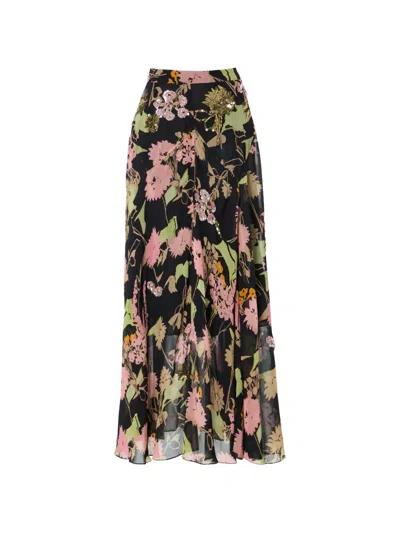 Temperley London Maisie Floral-print Sequin-embellished Skirts In Black