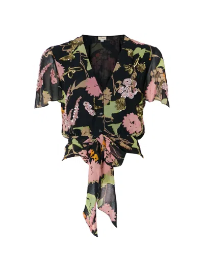 Temperley London Maisie Sequin-embellished Floral-print Blouse In Black