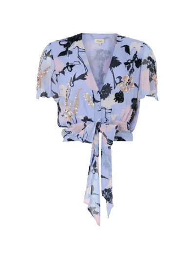 Temperley London Maisie Sequin-embellished Floral-print Blouse In Blue