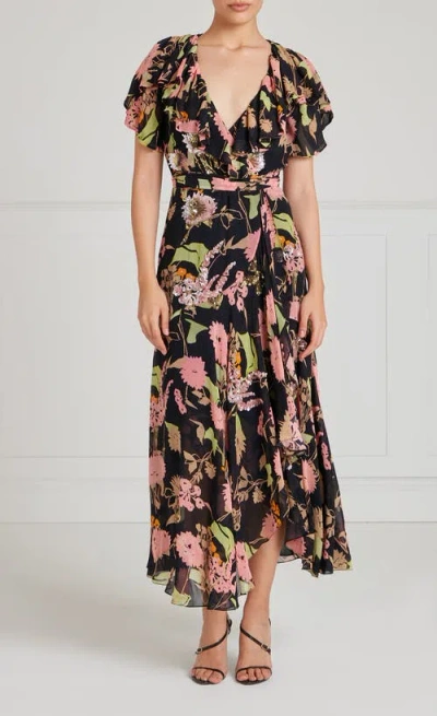 Temperley London Maisie Sequin-embellished Floral-print Dress In Black