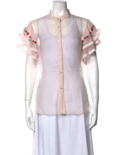 Pre-owned Temperley London Mesh Floral Print Blouse In Pink