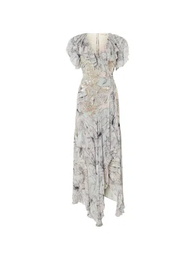 Temperley London Nerissa Sequin-embellished Ruffled Asymmetric Dress In Gray