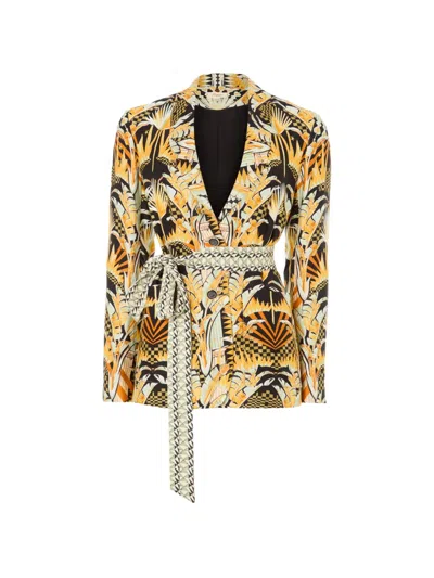 Temperley London Odette Belted Geometric-print Jacket In Multi