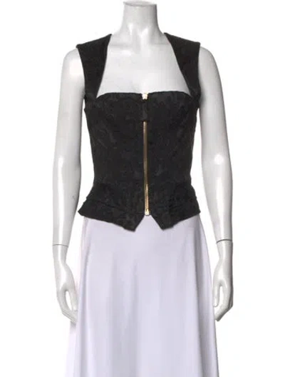 Pre-owned Temperley London Paisley Print Square Neckline Top In Black