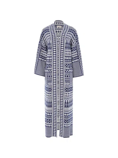 Temperley London Patterned Knit Coat In Blue