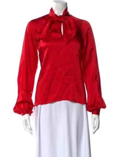 Pre-owned Temperley London Patterned Tie Neck Blouse W/ Tags In Red